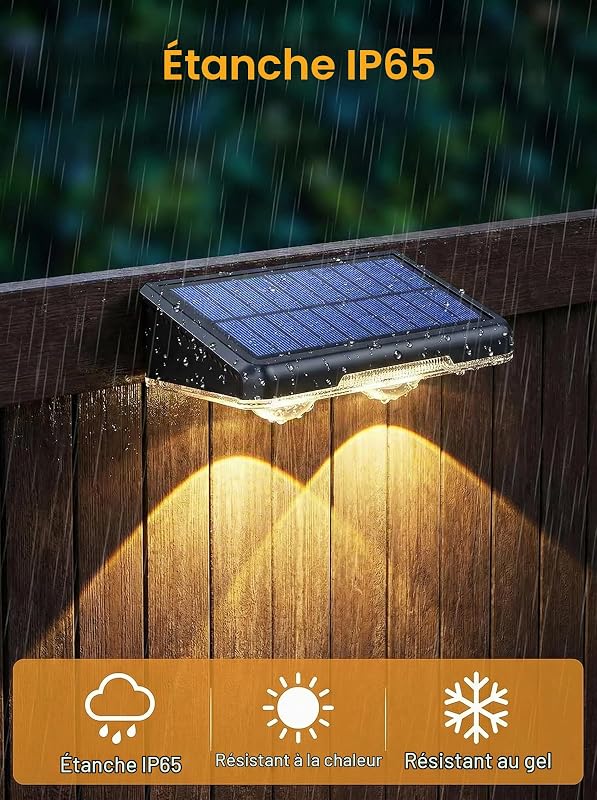 Applique Solaire Extérieur,4 Articles Applique Murale Solaire Blanc Chaud LED lumiere Murale Jardin Extérieur IP65 Étanche Avec 3000K/4000K/6500K pour Clôture Jardin Terrasse