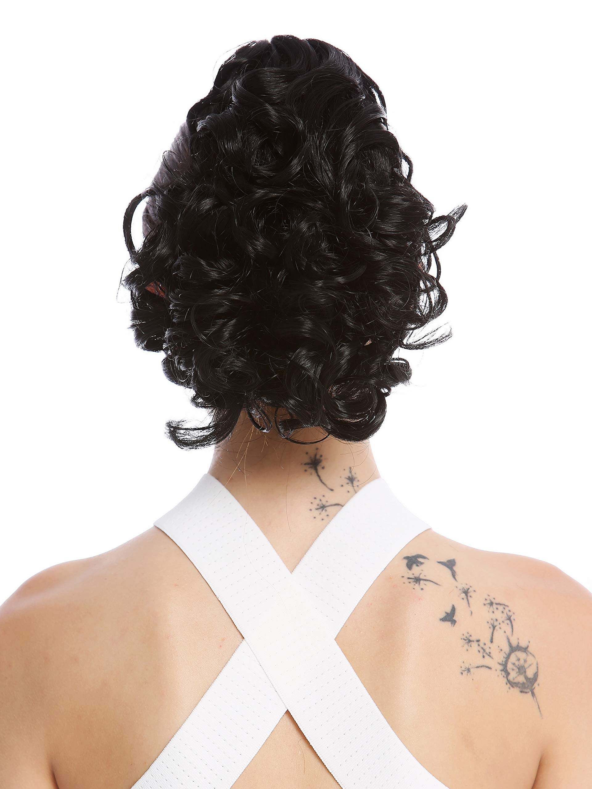 WIG ME UP - MKB-22-V-1 Ponytail Hairpiece Extensions optional Combs & Clamp short voluminous curled black 10inch
