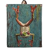 SIUKUS Whimsical Frog Flannel Throw Blanket for Living Room Bedroom,Retro Red Eye Animal Fun Style Decorative Blankets,Soft Lightweight Throws,Thoughtful Gifts for Kids Nature Lovers,50x60 Inch