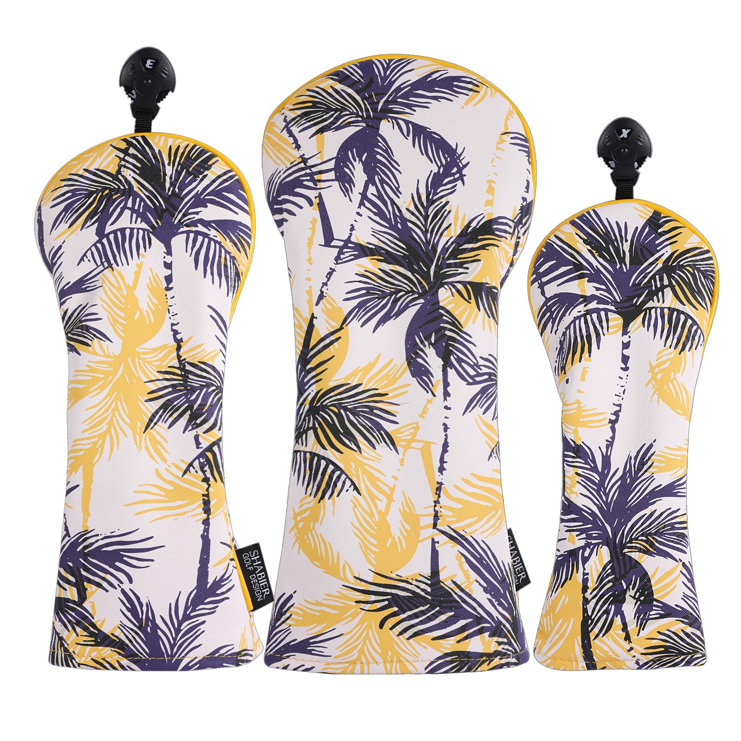SHABIER Hawaiian Style Two Colors Palm Trees Golf Head Cover for Driver Fairway Hybird Club (One Set Cover）