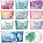 Vercraft 20 Pcs Employee Appreciation Gifts For Women Inspirational Canvas Makeup Bags Portable Compact Mirror Bulk Cosmetic Bags Thank You Gifts for Social Worker Coworkers (Inspiration,Pastel)