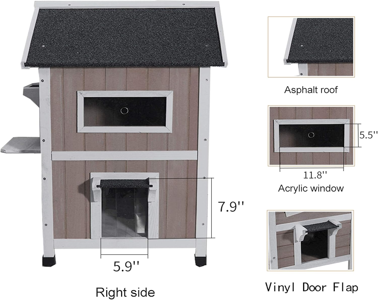 ROCKEVER Feral Cat Shelter Outdoor with Escape Door Rainproof Outside Cat House Two Story for Three-Four Cats Color Grey : Pet Supplies