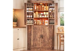 Jocoevol Corner Kitchen Pantry Storage Cabinet with Doors, Kitchen Hutch, 71'' Tall Food Storage Cabinet Furniture for Living Room, Dining Room (Brown)