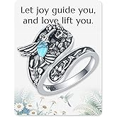 EJALEN S925-Sterling-Silver Abalone Dragonfly-Turquoise Spoon Ring - Vintage Boho Sunflower Thumb Oxidized Wrap Rings Victorian Style Antique Floral Jewelry Gifts for Women