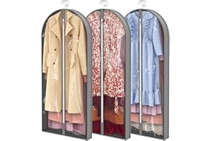 Shenehsmp Dress Bags for Gowns Long, 60'' Garment Bags for Hanging Clothes, Dress Garment Bag, Clear Foldable Long Dress Bag for Closet Storage and Travel, 3 Pack