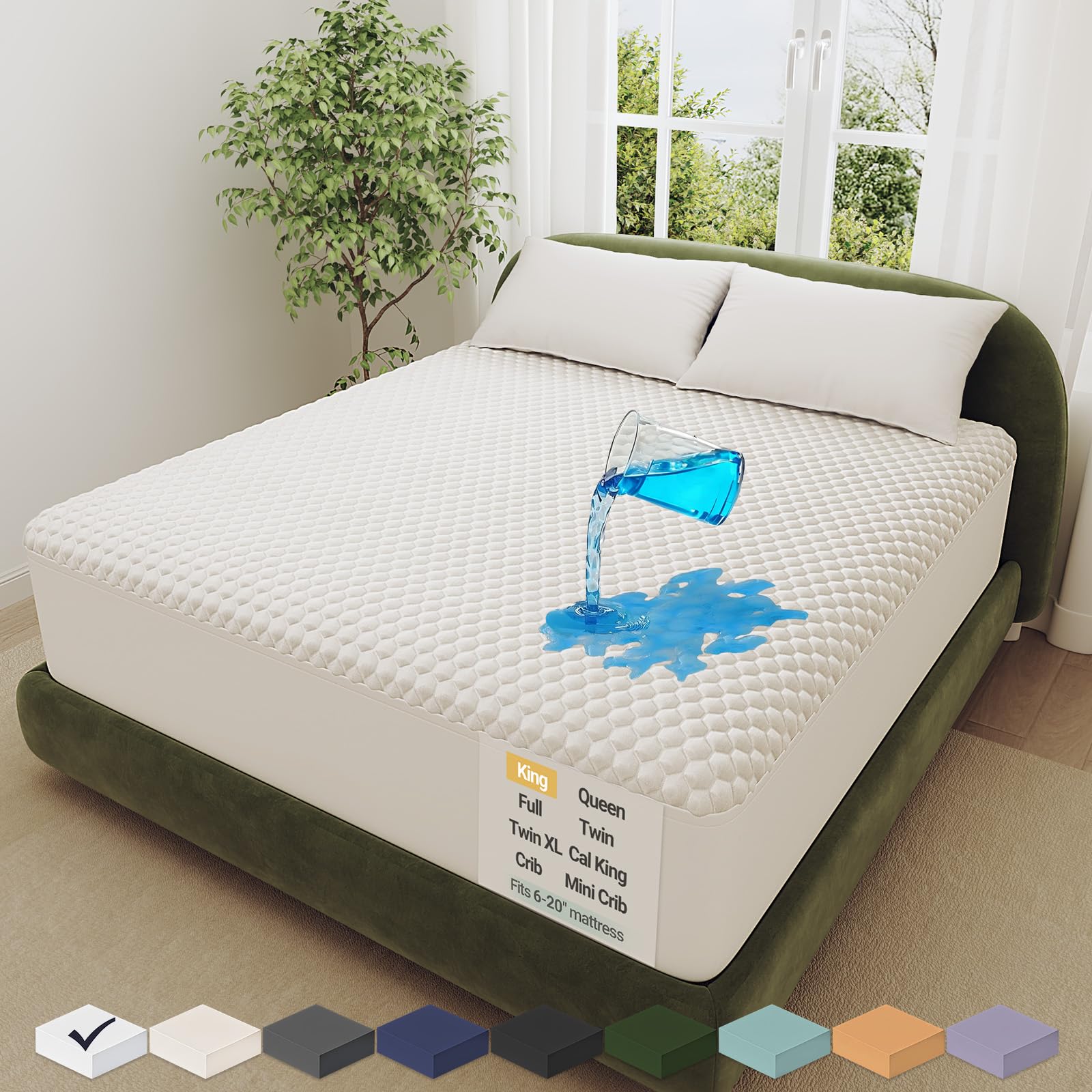 Photo 1 of OhGeni 100% Waterproof Mattress Protector, King Size Mattress Pad, Fits 6"-20" Mattresses with Deep Pocket, Cooling, Breathable Fitted Sheets, Soft Bed Cover, Noiseless, Machine Washable