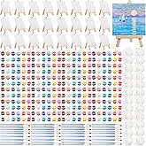 Bgtecho 24Pack Mini Canvas Boards and Easel Paint Set,24Pcs Canvas and Easel,12 Colors Acrylic Paint Strips,48 Brushes,24 Palettes,Washable Acrylic Paint Set for Painting Crafts Party Favors (4" X 4")