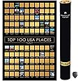 Top 100 US Places Scratch Off Poster – Large Scratchable Poster of the Best Travel Destinations of the United States Black an