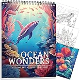 Ocean Coloring Book for Adult Spiral Bound, Mindfulness Coloring Book | Adult Coloring Books for Women Relaxation, 30 Pages Thick Paper One Sided Design, Anxiety Relief Mindfulness Gifts for Women