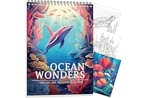 CKMOREL Ocean Coloring Book for Adult Spiral Bound, Adult Coloring Books for Women Relaxation, 30 Pages Thick Paper One Sided Design, Mindfulness Coloring Book, Anxiety Relief Mindfulness Gifts