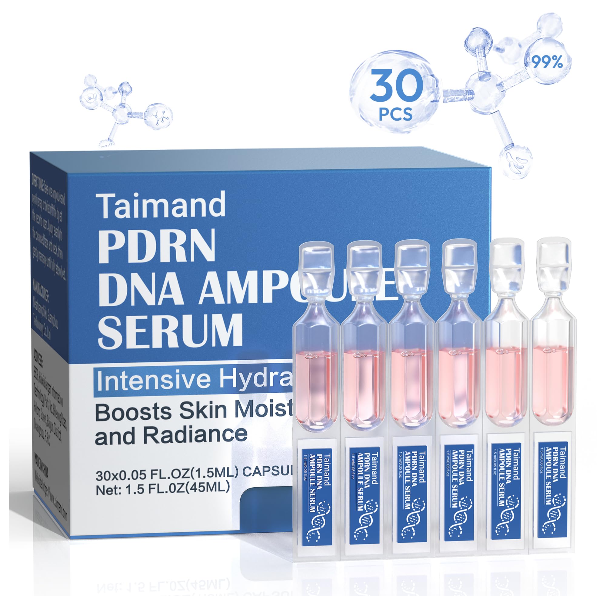 Photo 1 of *MISSING PARTS - See Clerk Notes*
99% Purity Salmon DNA PDRN Serum Ampoules (0.05 fl.oz x 30e) - Hyaluronic Acid Serum, Pre-makeup Skincare, Hydrating Anti-Aging Serum for Sensitive Skin, Portable Vials with Niacinamide, Face & Neck