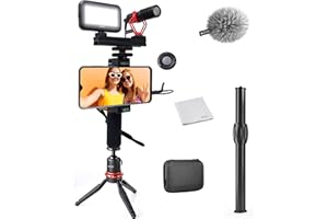 Movo V1+ Vlogging Kit for iPhone with Tripod, Shotgun Microphone, LED Light and Wireless Remote - YouTube Starter Kit Compatible with iPhone, Android Samsung Galaxy Vlog Kit - iPhone Vlogging Kit