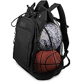 Fitdom Heavy Duty Small Mesh Equipment Ball Bag w/Adjustable Backpack Shoulder Strap Design for Coach. 2 Different Size Compartments. Perfect for Soccer Football Volleyball Basketball & Water Sports