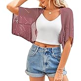 BB&KK Women's Summer Crochet Cardigans Hollow-Out Batwing Short Sleeve Lightweight Open Front Shrug Bolero Sweaters