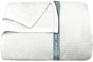 JMR USA INC. JMR 100% Cotton Blanket - Lightweight Summer Blanket Twin Size (66x90) - Thermal Throw for Bed, Sofa, Summer and All Seasons (White)