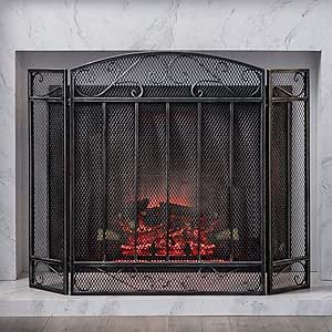 LFDHSF Pantalla Pantalla de Chimenea Negra con Malla metálica