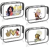 Sweetude 4 Pcs African American Makeup Bag Gifts for Black Women Clear Travel Toiletry Bag Zippered Funny Cosmetics Pouch Multi Purpose Organizer for Women Inspirational Gifts