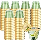supernal 100 Pack Green Plastic Cups, 9 Oz Clear Green Disposable Cups with Gold Rimmed - Plastic Wine/Cocktail Glasses, Disposable Bridal/Shower Baby Shower Cup Perfect for Party & Wedding