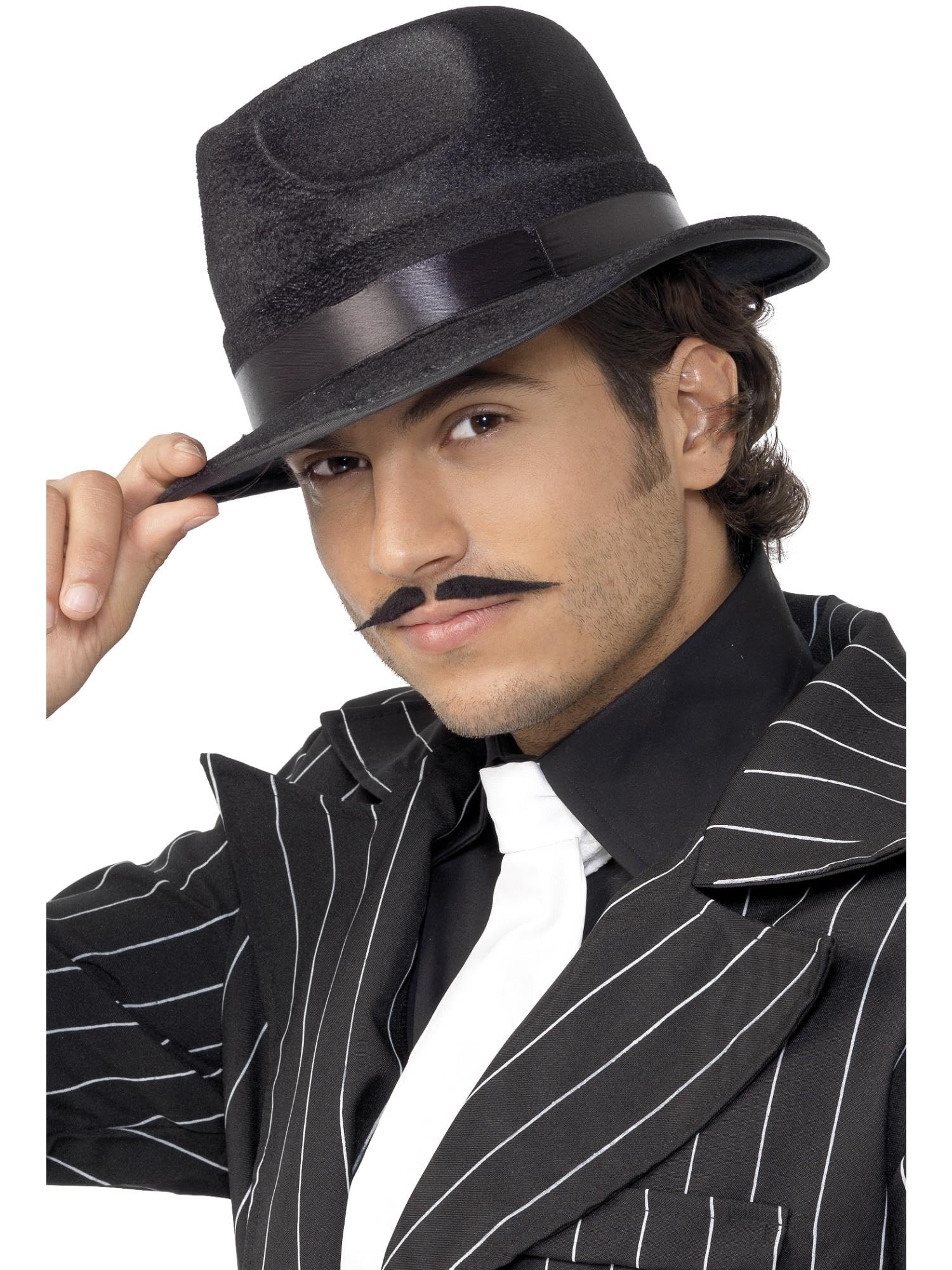 Smiffys Indestructible Fedora Hat, Black with Band, 1920's Razzle Fancy Dress, 1920s Dress Up Hats Halloween