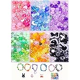 Kthlpoi 420Pcs Assorted Acrylic Charms Beads Bulk for Bracelets Adult, 6 Colors Kawaii Pony Kandi Beads Butterfly for Keychains Phone,Jewelry Making Kit
