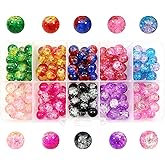 TOAOB 200pcs 10 Assorted Colors Crackle Lampwork Glass Beads 8mm Round Handcrafted Spacer Beads Assortment for Jewelry Making Bracelets Necklaces