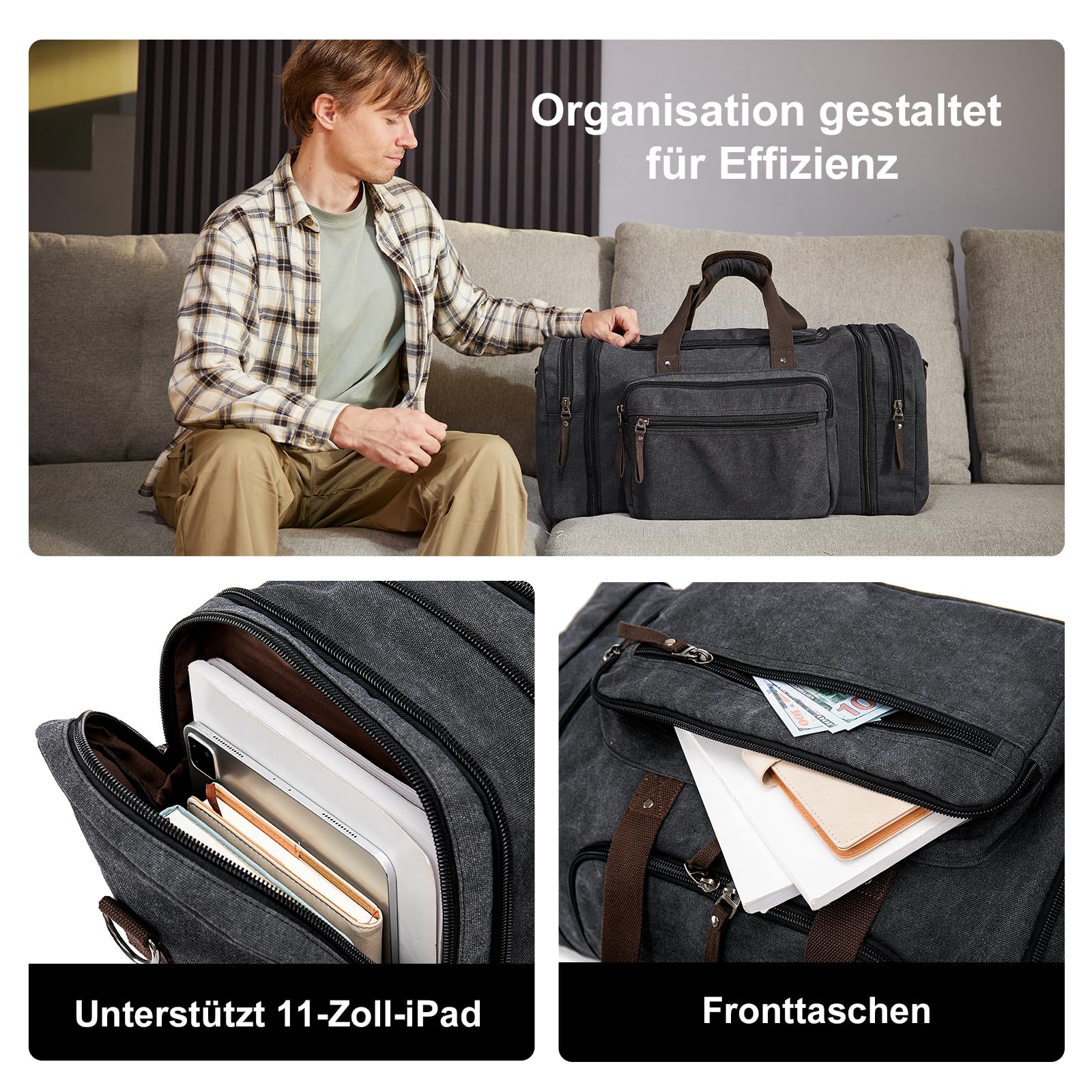 Erweiterbare Reisetasche 70L, Große Sporttasche Herren Damen 5