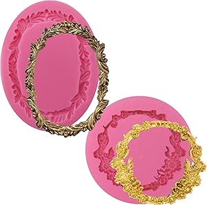 FUNSHOWCASE Round and Oval Floral Acanthus Picture Frame Fondant Silicone Mold for Sugarcraft, Resin Epoxy, Polymer Clay Crafting Projects 2-Count