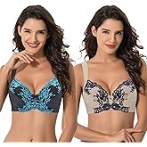 Curve Muse Women's Plus Size Unlined Underwire Lace Bra with Cushion Straps-2PK