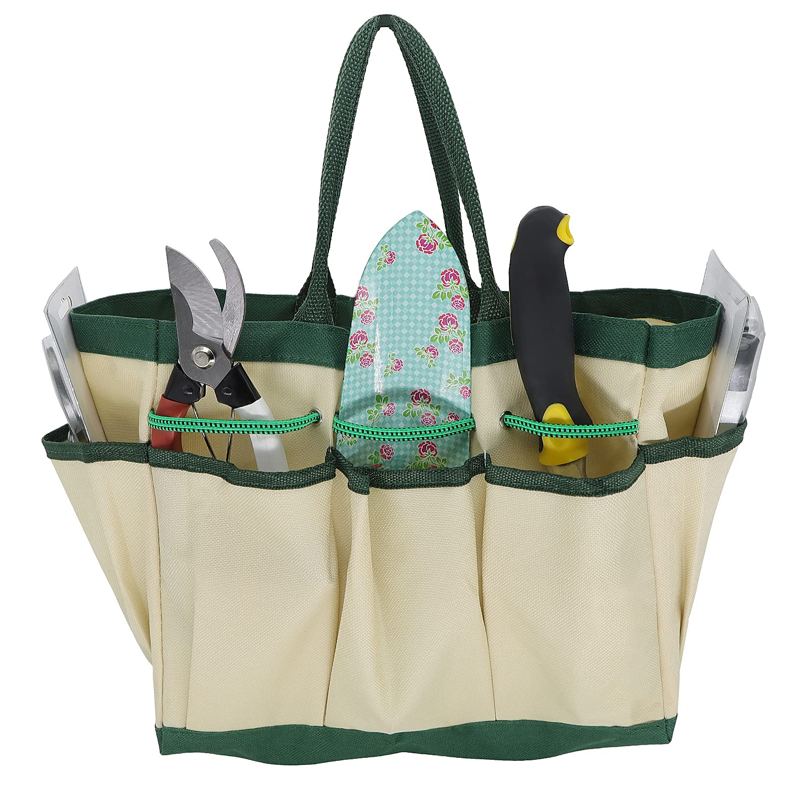 AFLOWER Gardening Tool Storage Bag, Gardening Tote Bag with 9 Pockets, Wear-resistant & Reusable Home Organiser Garden Tool Holder Tote Bag Heavy Duty for Indoor and Outdoor, Multi, 30.5X34.3X17.2CM