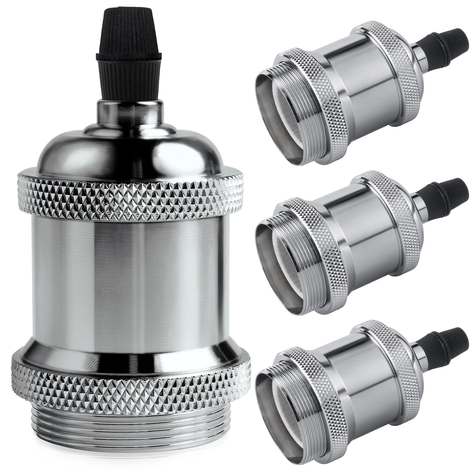 DiCUNO E27 Vintage Solid Bulb Socket, Ceramics Lampholder, Edison Screw Light Bulb Socket Adapter, Chrome Color, 4 Packs