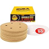 Dura-Gold - Premium - 80 Grit - 5" Gold Sanding Discs - 5-Hole Dustless Hook and Loop for DA Sander - Box of 50 Finishing Sandpaper Discs for Woodworking or Automotive