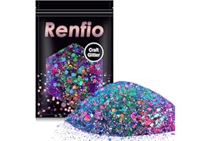 Renfio Chameleon Chunky Glitter, Mixed Fine Powder Color Shift 1.75 Oz (50g) PET Flake Purple Green Orange Glitters Sequin Resin Pigment Chip Dust for Slime Painting Craft Hair Nail - Colorful Party