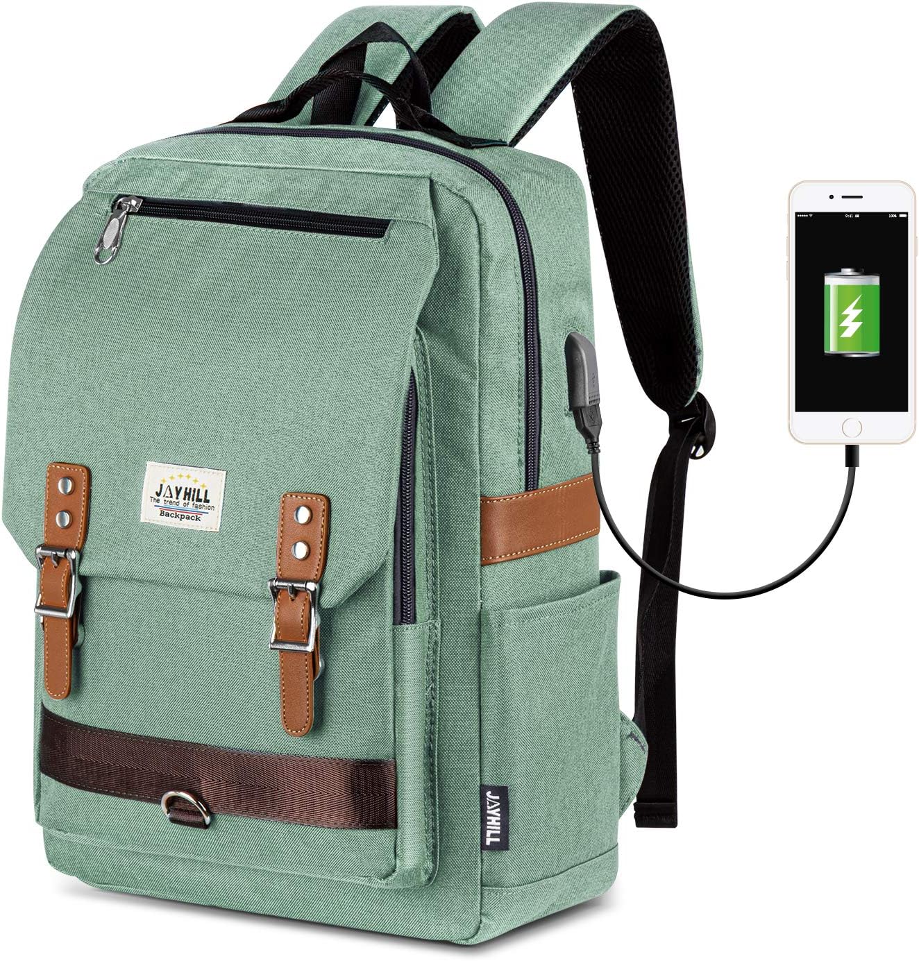 Stylish Vintage Green Canvas Laptop Backpack for Women | Travel & School Use Laptop Backpack for Women Travel Canvas Backpack for Women  main image 2