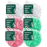 EcoTools Exfoliating EcoPouf, Shower Loofah Scrubs & Cleanses, Pouf with Recycled Netting, Exfoliation Removes Dead Skin, Eco-Friendly Bath Accessory, Cruelty-Free, Color May Vary, 6 Count (60g)