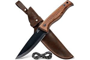 BeaverCraft Bushcraft Knife Full Tang with Leather Sheath – Bush Knife Carbon Steel for Camping – Survival Outdoor Knives Fix