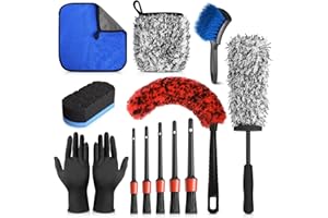 LYASIL 12PCS Wheel Brush Set, Professional Wheel Cleaner Brush Kit with Long Handle Wheel Brushes for Cleaning Wheels, Tire Brush, Car Detailing Brush, Detailing Brush Set, Brake Dust Remover