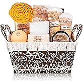 Spa Baskets For Women - Luxury Bath Set With Honey & Almond - Spa Kit Includes Wash, Bubble Bath, Lotion, Bath Salts, Body Scrub, Hand Cream, Shower Puff, Bathbombs, Soap and Towel
