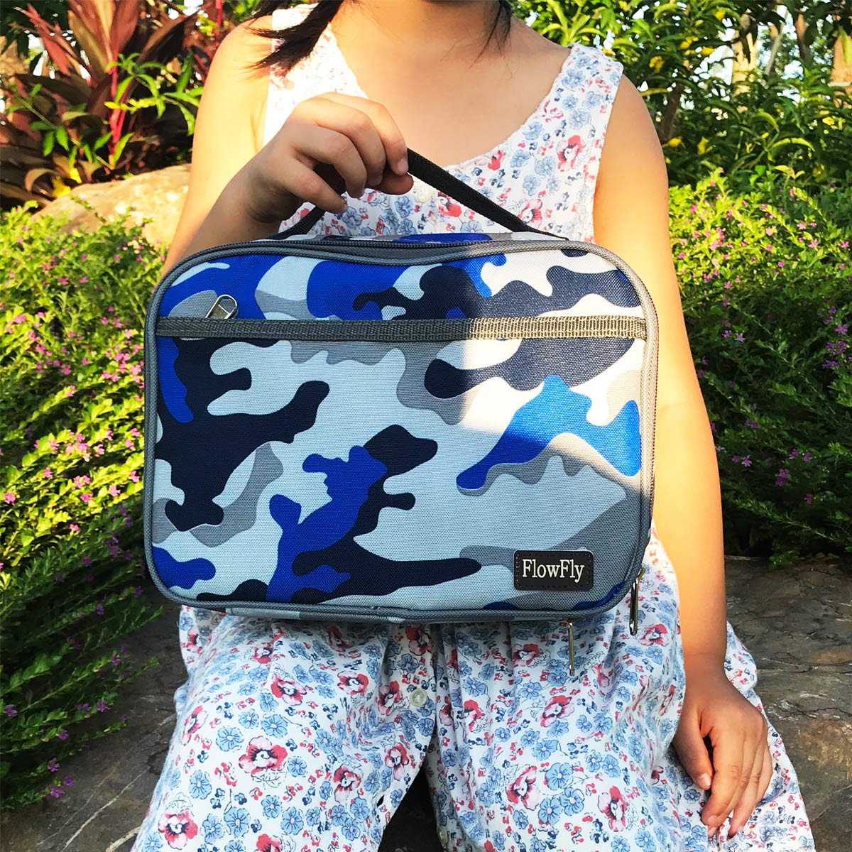 FlowFly FlowFly Kids Lunch box Insulated Soft Bag Mini Cooler Back to School Thermal Meal Tote Kit for Girls, Boys,Blue Camo
