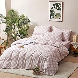 Houseri Pink White Plaid Comforter Set Cal King