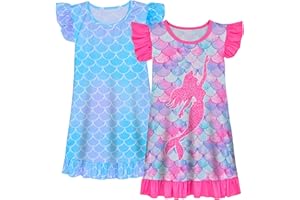 NIDOUL 2pcs Girls Nightgowns Unicorn Pajamas Princess Toddler Nightgown Sleepwear Nightie for Kids Little Girls