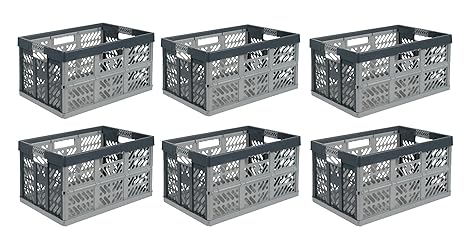 OKT Germany GmbH 6 x Profi - Klappbox TÜV Rheinland zert. 45 L bis 50 kg Silber/grau Faltbox Kunststoff Box Kiste