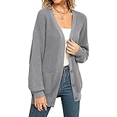 QUALFORT Women's 100% Cotton Cardigan Sweaters for Women Button Down Oversized Knit Outerwear with Pockets Fall Cardigan 2026