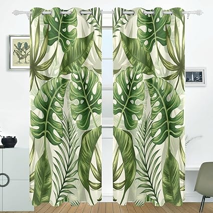Coosun Palm Leaves Pattern Blackout Curtains Darkening Thermal