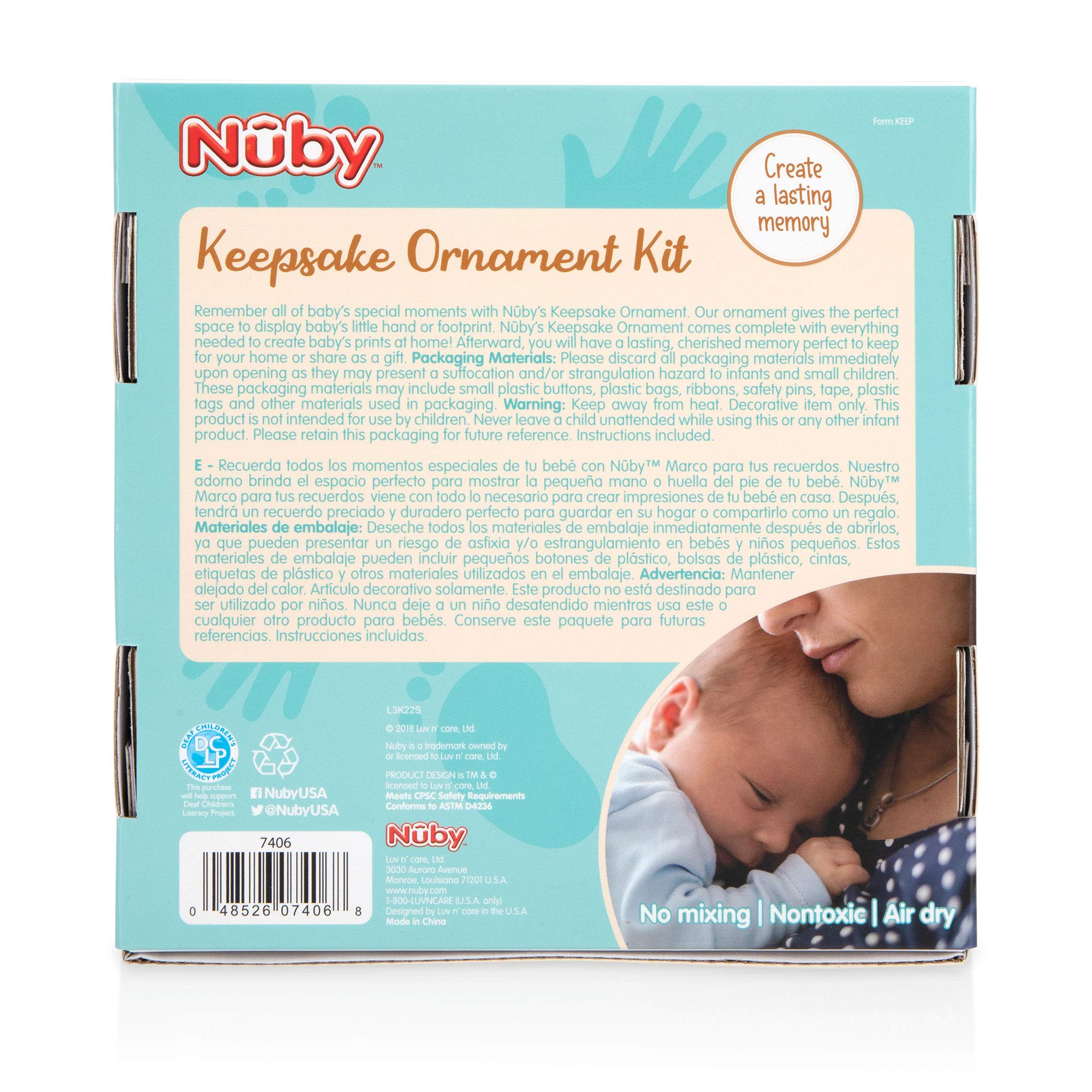 Nuby Baby Keepsake Ornament Hand & Footprint Clay Casting Kit with Easel Plus Blue & Pink Ribbons for Newborn Girls & Boys