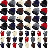 Vabean 48 Set Gloves and Beanies, Magic Touchscreen Gloves Winter Knit Beanie Hat Set, Knit Hats Caps for Men Women Homeless(Colorful)