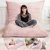 HOMRELEXA Giant Bean Bag Chair, 3-in-1 Convertible Bean Bag Floor Cushion with Washable Cover,Beanbag Chairs for Adult, Living Room, Bedroom, Pink