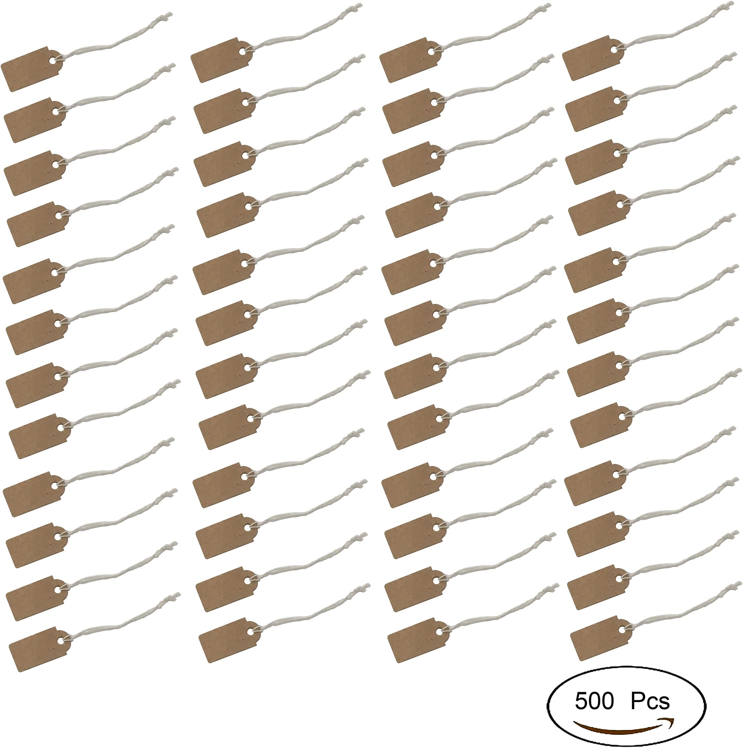 YEJI 500 pcs Kraft Paper Marking Tags, Price Tags Price Labels Gift Tags Display Tags with Hanging String, Size 13 x 26 mm