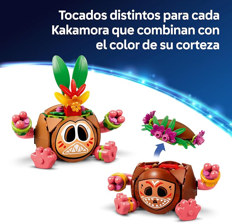 | Disney Vaiana Kakamoras – Brinquedo de construção com 2 figuras de cocos e flores artificiais para decoração de divisões – Presente para Raparigas de 9+ Anos e Fãs do Filme – 43293