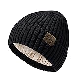 Zando Satin Lined Beanie for Women & Men - Warm Winter Hats Silky Lining Thick Knit Beanies Slouchy Skull Sleep Cancer Caps
