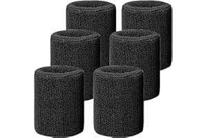IMAGERIO 6 Pack 4 Inch Wrist Sweatbands Tennis Wrist Bands Absorbent Sweat Band for Men and Women, Breathable Cotton Sweatbands for Work Out, Football, Basketball, Running Athletic Sports